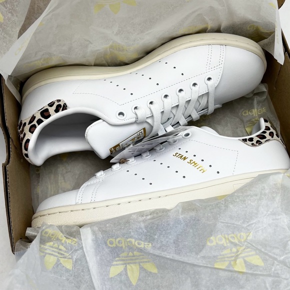 NIB Adidas Stan Smith Original White/Leopard Leather Sneakers - Picture 10 of 10